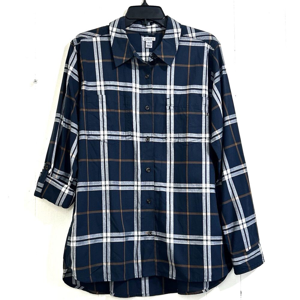 Carhartt Shirt Woman’s Size Large Blue Plaid Button Front Long Sleeve Lightweigh
